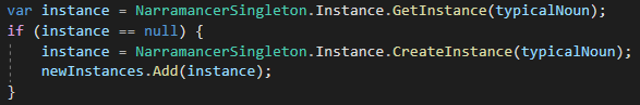 A code example of accessing the NarramancerSingleton instace.