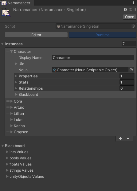 A screenshot of the Narramancer Window in Runtime Mode