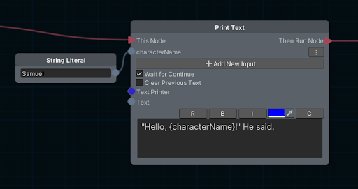 A PrintTextNode with one dynamic input.